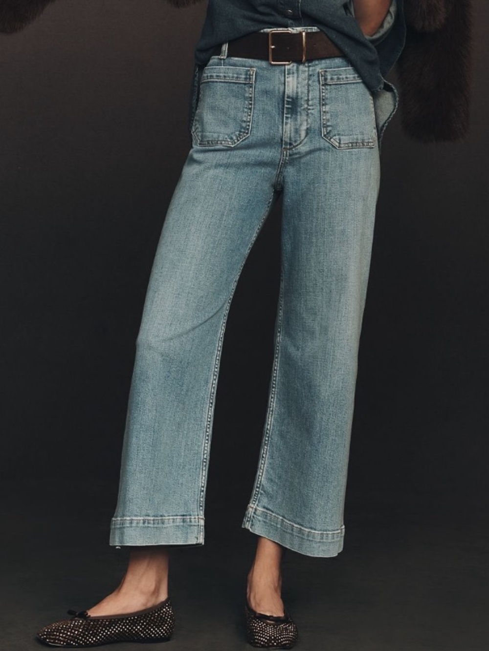 Maeve Colette Cropped Wide-Leg Jeans in Light Blue